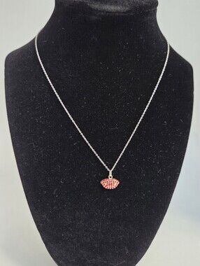 Sterling Silver Necklace with Red Crystal Lip Pendant